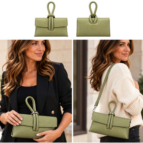 Love EMVY Italian Genuine Leather Knotted Loop Clutch & Shoulder Bag