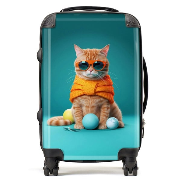 Warren Reed Cat In Glasses With Balls Of Wool Suitcase