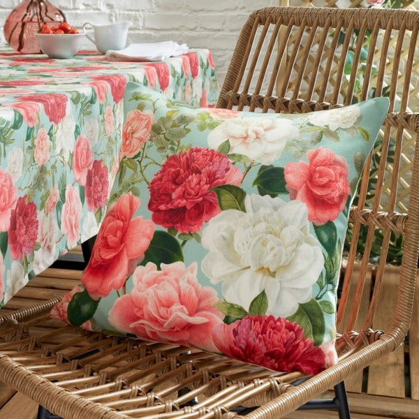 RHS Rose Garden Shower Proof Outdoor Cotton Cushion