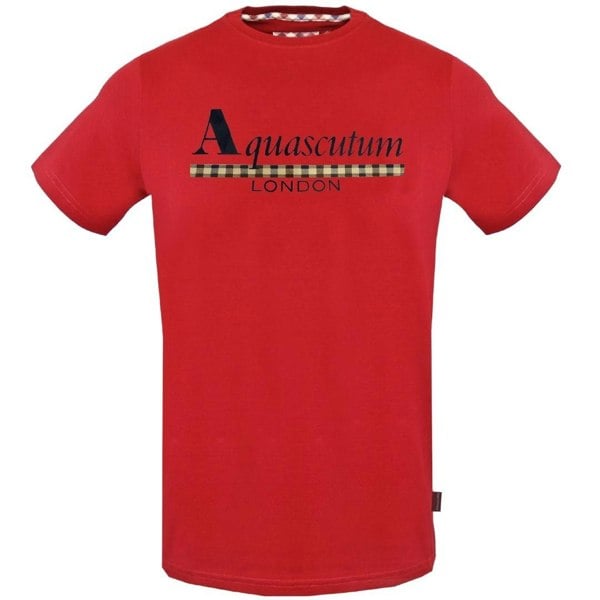 Aquascutum Check Strip Logo T-Shirt - Red