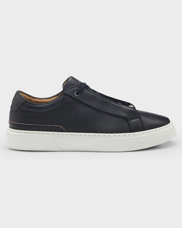 BOSS Orange Gary Mens Trainers in Grained Leather - Dark Blue 401