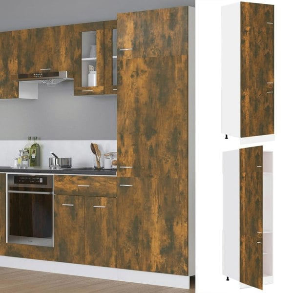 Berkfield Refrigerator Cabinet Smoked Oak 60x57x207 cm Engineered Wood