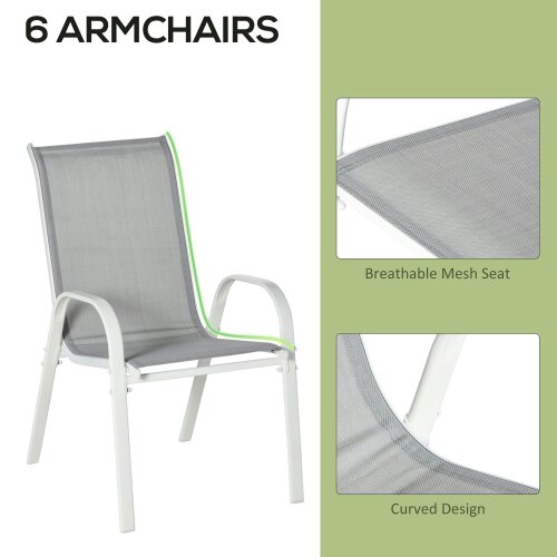 Wyld Haus Niseso 6 Seater with White Metal and Light Grey Mesh Outdoor Dining Set