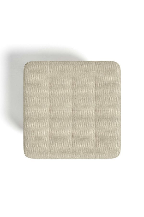 Living and Home Beige Linen Padded Wooden Leg Square Footstool