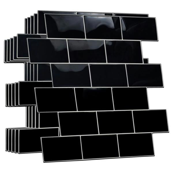WT3D1807 - Black Metro Subway Glossy 3D Tile Sticker 30.5 x 15.4cm (12 x 6 in) - 20pcs in a pack