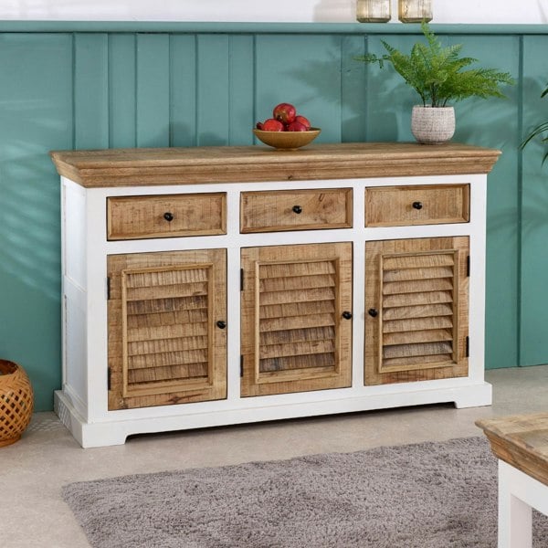 IH Design Milano Solid Mango Wood Large Sideboard 3 Doors & 3 Drawers  White