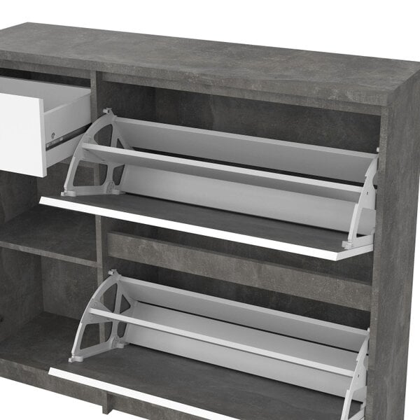 Wyld Haus Budapest Concrete Effect and White Wooden Shoe Cabinet 3 Doors 1 Drawer