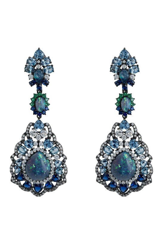 Latelita Mariana Green Opal Drop Earrings Oxidised