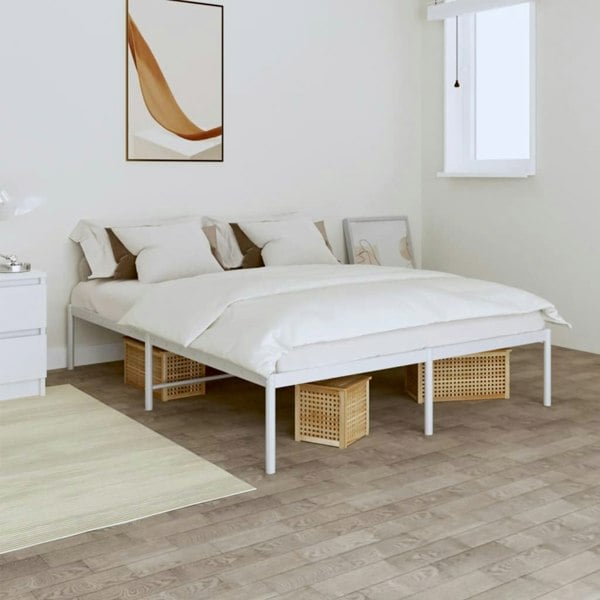 Berkfield Metal Bed Frame White 150x200 cm 5FT King Size