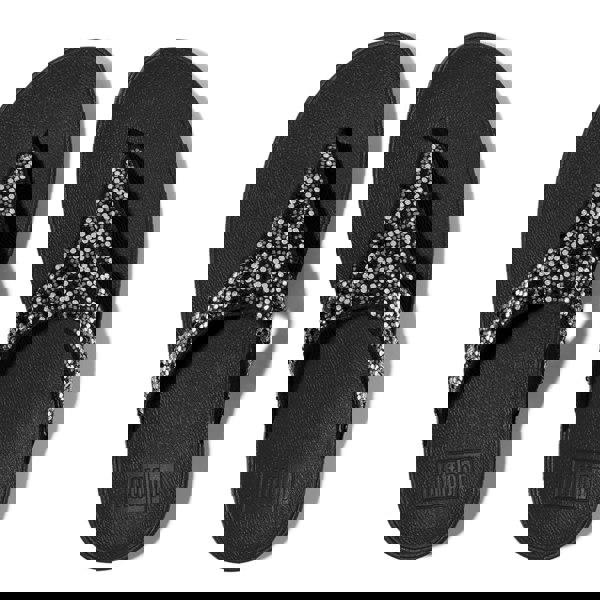 FitFlop LULU CRYSTAL-MIX Womens Toe Post Sandals All Black