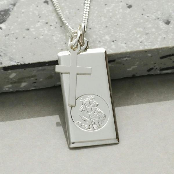 Christopher James of London Sterling Silver St Christopher Ingot With Cross, Optional Engraving and Chain