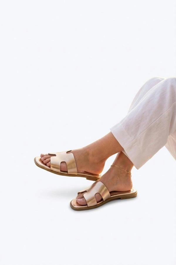 Aria Womens H-Strap Flat Slide Sandals - GOLD_wb