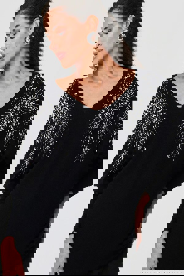 Black | Sparkly Embellished V-Neck Jumper
