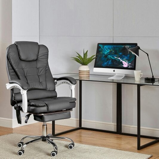 Neo Dark Grey Faux Leather Office Chair With Footrest & Massage Function