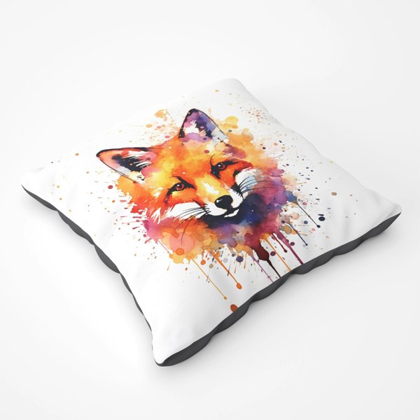 Warren Reed Watercolour Splashart Fox Face Floor Cushion