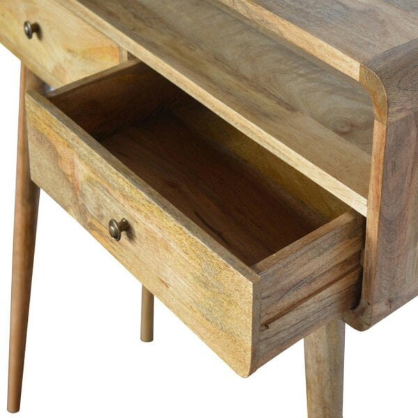Wyld Haus Urbino Curved Mango Wood Console Table 2 Drawer and Open Shelf
