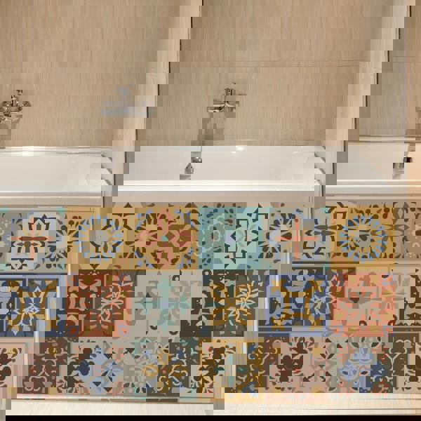 WT1561 - Jama Brown and Blue Moroccan Wall Tile Sticker Set - 15 cm x 15 cm - 24 pcs