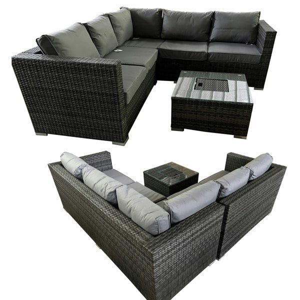 Furniture One Garden Rattan Patio Corner 5 Seater Sofa with Ice Bucket Coffee Table, Padded Wicker Patio All Weather Set