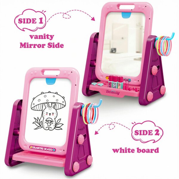 deAO Toys Creative Glow 3-in-1 Vanity & Drawing Play Set Pink