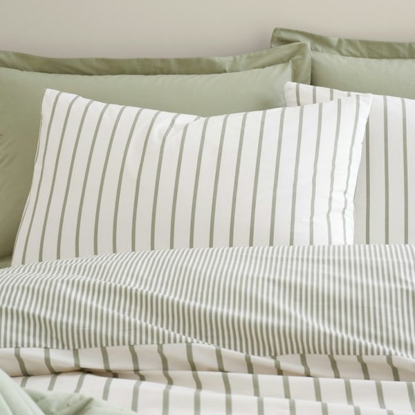 Bianca Hampton Stripe 200 Thread Count Cotton Reversible Duvet Cover Set Green