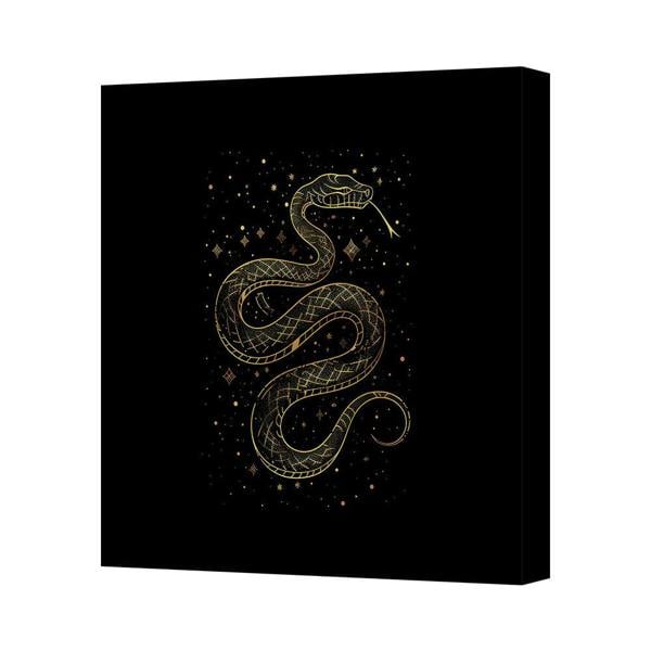 Benjamin Tate Design Gold Snake Canvas Art Print on Black Background with Deep Wood Frame