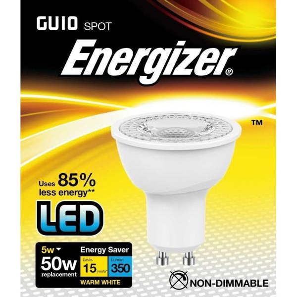Energizer LED GU10 5w Light Bulb Cap 350lm 3000k Warm White - White - 