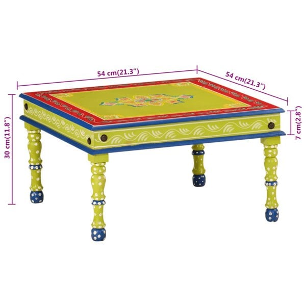 Berkfield Coffee Table Green Hand Painted Solid Wood Mango
