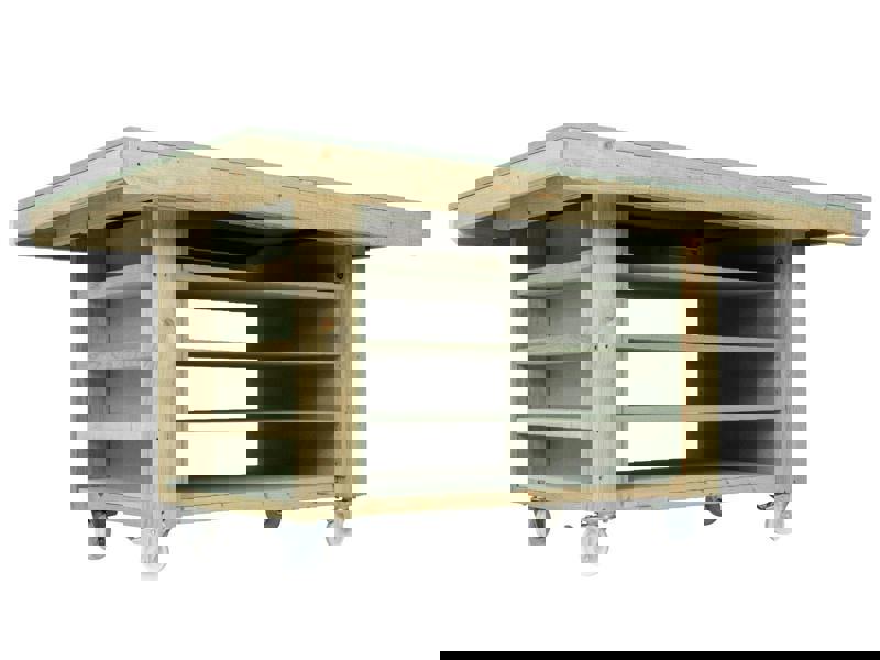 Art/Craft Project Workbench with Storage V.1, designed to elevate your creative projects. This sturdy workstation features a moisture-resistant 18mm MDF top, providing a durable and smooth surface ideal for various arts and crafts activities