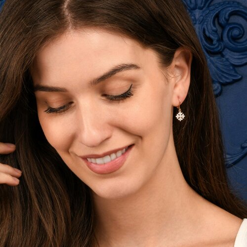 namana Gold Snowflake Drop Leverback Earrings With Cubic Zirconia For Women