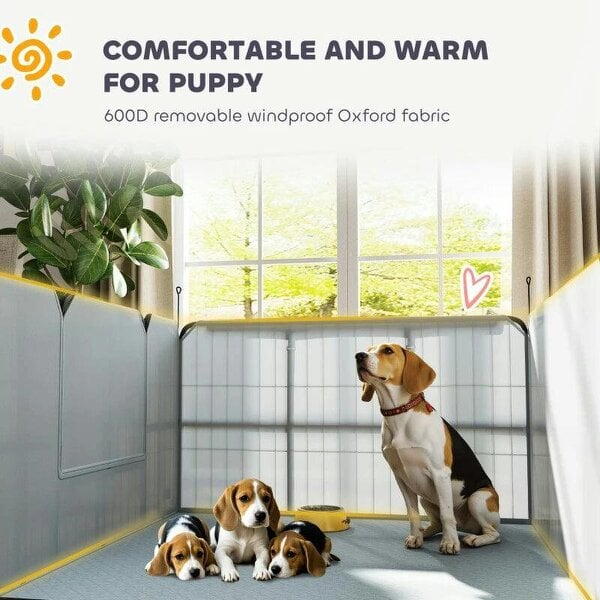 Steel Dog Whelping Box with Washable Whelping Pad, Wind-Resistant Cloth, for Small, Medium Dogs, 102 x 102 x 60cm