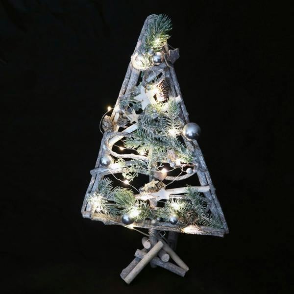 48cm Wooden Tree Decoration with 20 Warm White LEDs, Rustic Indoor Christmas Display image 3