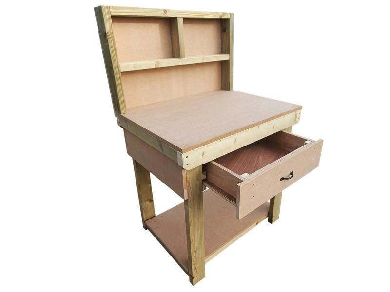 Wooden MDF Top Workbench – Durable Tool Cabinet with Drawers and Back Panel, Ideal for Dry Indoor Spaces Such as Garages, Workshops, and Studios.