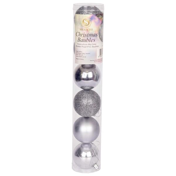 6cm Shatterproof Mid Grey Christmas Bauble Set, 6 Pack and 18 Pack Tree Decorations image 6