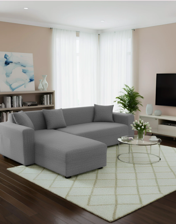 Anyseat 4 Seater Sofa Cover Plain Ash Grey Style and Protection For Living Room Sofa Chair Elastic Stretchable Slipcover
