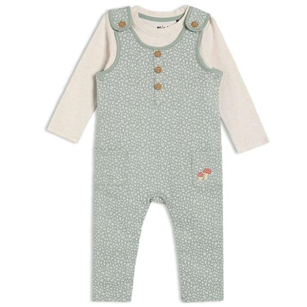 Baby Unisex Sprig Printed Dungaree 2pc Set, Multicolour - Minicuddles