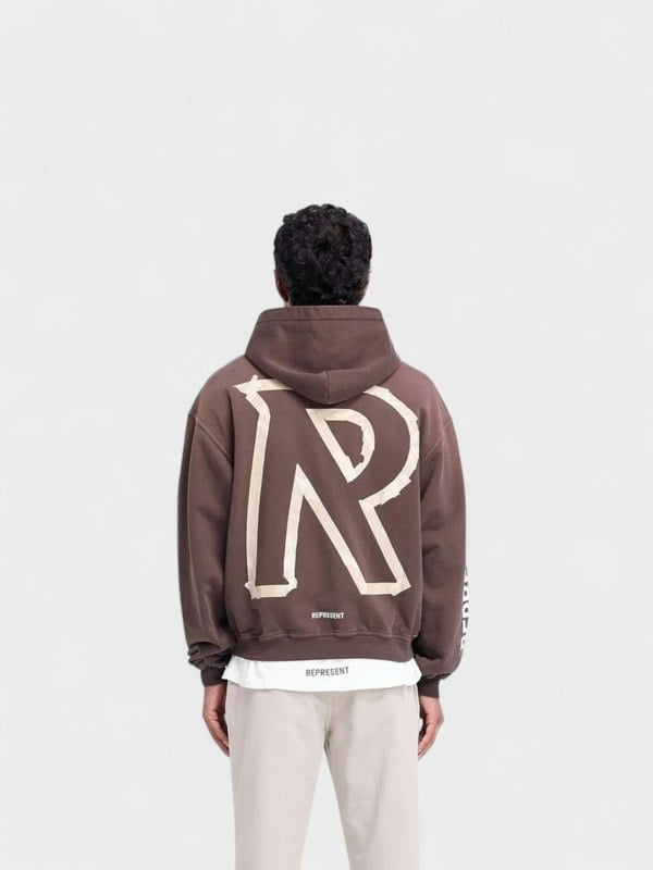 Represent Masking Tape Initial Zipped Hoodie Cedar Brown - Supplied FashionRepresent