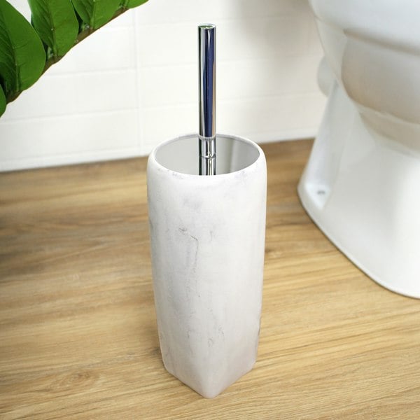 Showerdrape Octavia White Marble & Chrome Toilet Brush & Holder