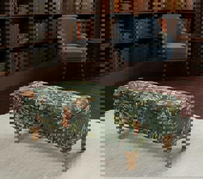 Premium green floral velvet ottoman bench with hidden storage UK  - ISTOOLS