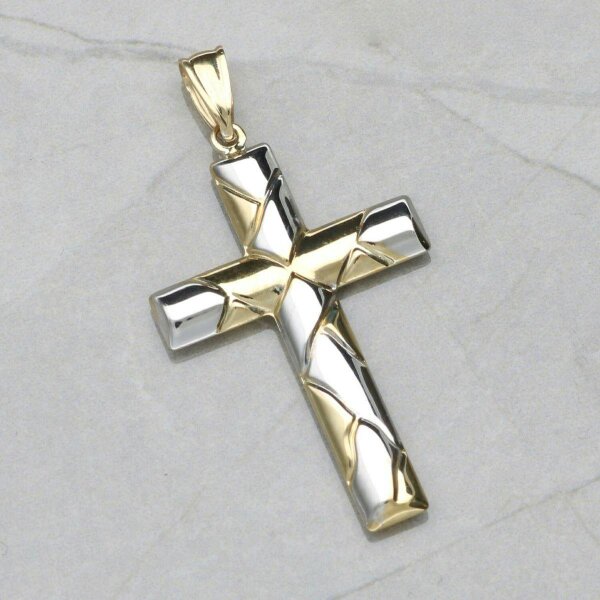 Christopher James of London 9ct Yellow Gold & 9ct White Gold Cross Pendant and Optional Chain