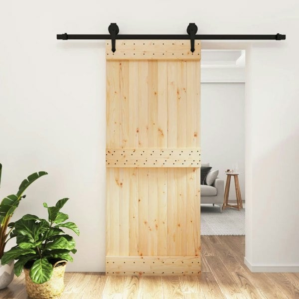 Berkfield Sliding Door with Hardware Set 85x210 cm Solid Wood Pine