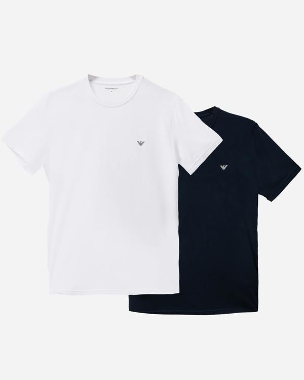 Emporio Armani 2-Pack Mens Crew Neck T-Shirts with Eagle Logo in Armani Blue and White