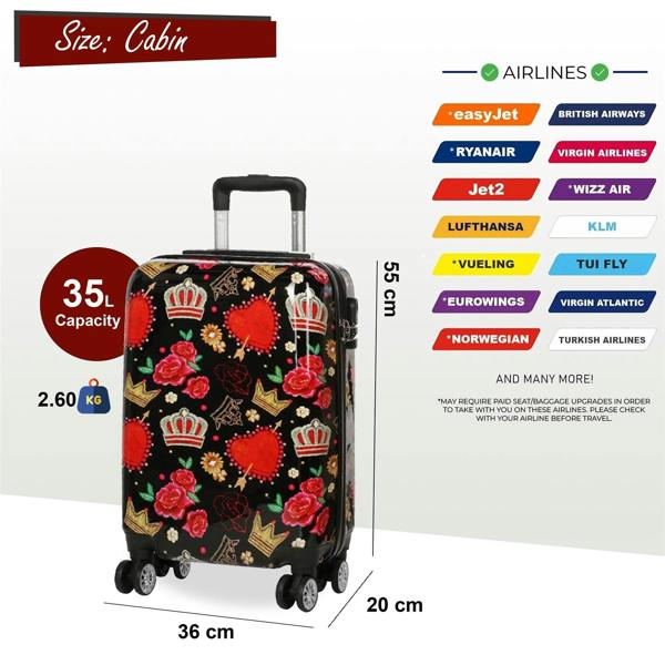Snowball Strong Expandable Hard Shell Dual 4 Wheel Suitcase Set Print Luggage Cabin Travel Bag