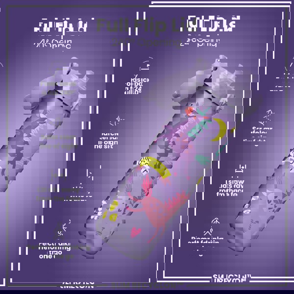 ION8 Leak Proof Slim Water Bottle, Recyclon, Purple Unicorns, 500ml (18oz)