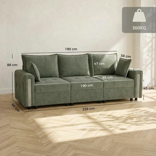 3 Seater Sofa with Lift-Up Storage, 228cm Comfy Velvet Couch with Wide Deep Seat, Dark Green