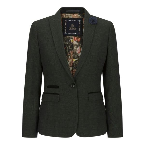 House of Cavani Women's Tweed Green Check Blazer Wool Classic Jacket