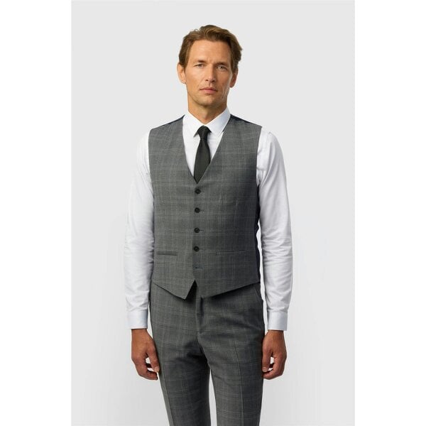 Ted Baker Slim Fit Grey Hopsack Check Waistcoat