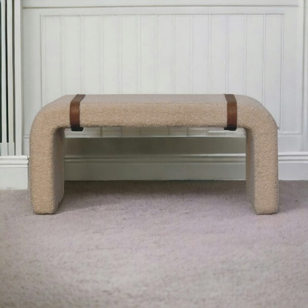 Artisan Furniture Solid Wood Boucle Leather Strap Bench