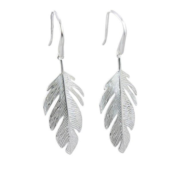 Sterling Silver Large Feather Drop Earrings - Reeves & Reeves