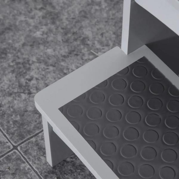 Grey step stool non-slip tread with raised circular grip texture