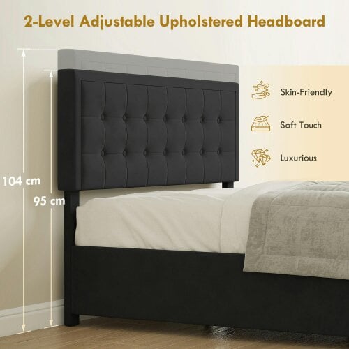 Wyld Haus Mora 4FT6 Double Ottoman Bed Frame with Front Divan Drawer Storage Black